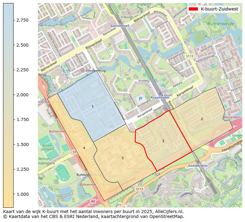 Afbeelding van de K-buurt-Zuidwest op de kaart.