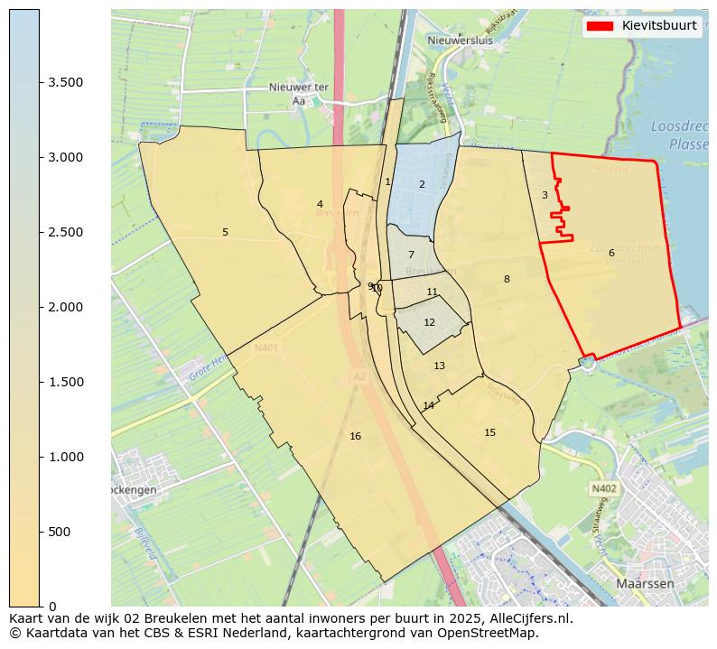 Afbeelding van de Kievitsbuurt op de kaart.