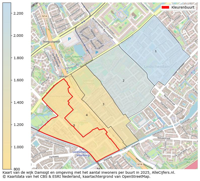 Afbeelding van de Kleurenbuurt op de kaart.