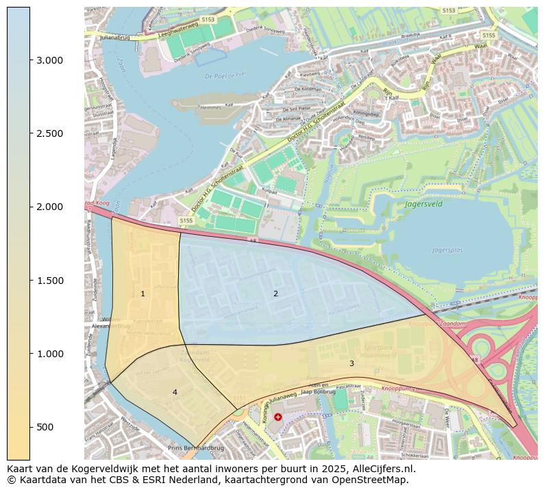 Afbeelding van de Kogerveldwijk op de kaart.