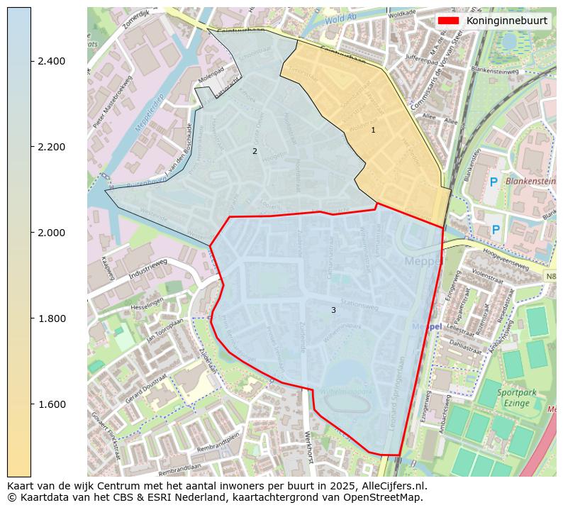 Afbeelding van de Koninginnebuurt op de kaart.