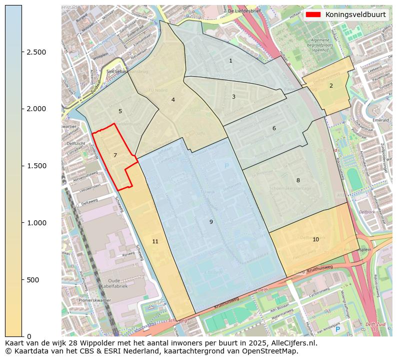 Afbeelding van de Koningsveldbuurt op de kaart.