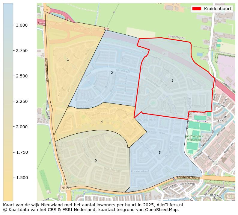 Afbeelding van de Kruidenbuurt op de kaart.