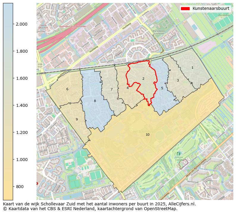 Afbeelding van de Kunstenaarsbuurt op de kaart.
