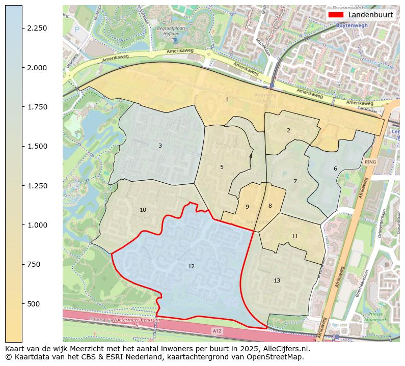 Afbeelding van de Landenbuurt op de kaart.