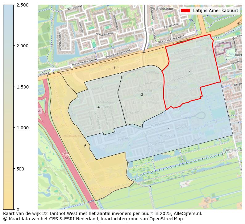 Afbeelding van de Latijns Amerikabuurt op de kaart.