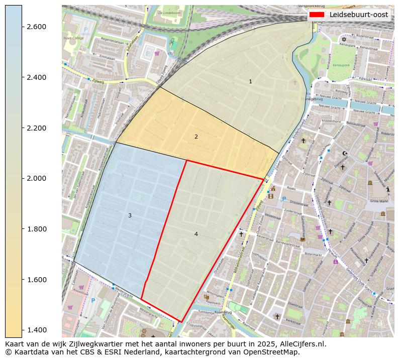 Afbeelding van de Leidsebuurt-oost op de kaart.