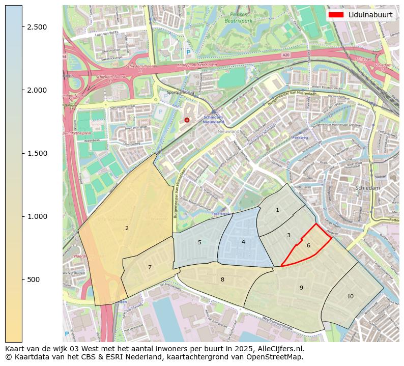 Afbeelding van de Liduinabuurt op de kaart.