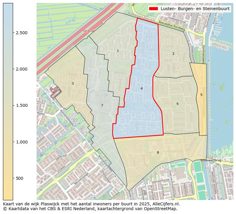 Afbeelding van de Lusten- Burgen- en Steinenbuurt op de kaart.
