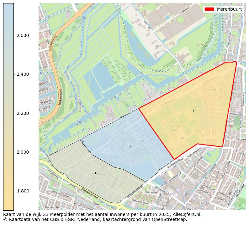 Afbeelding van de Merenbuurt op de kaart.