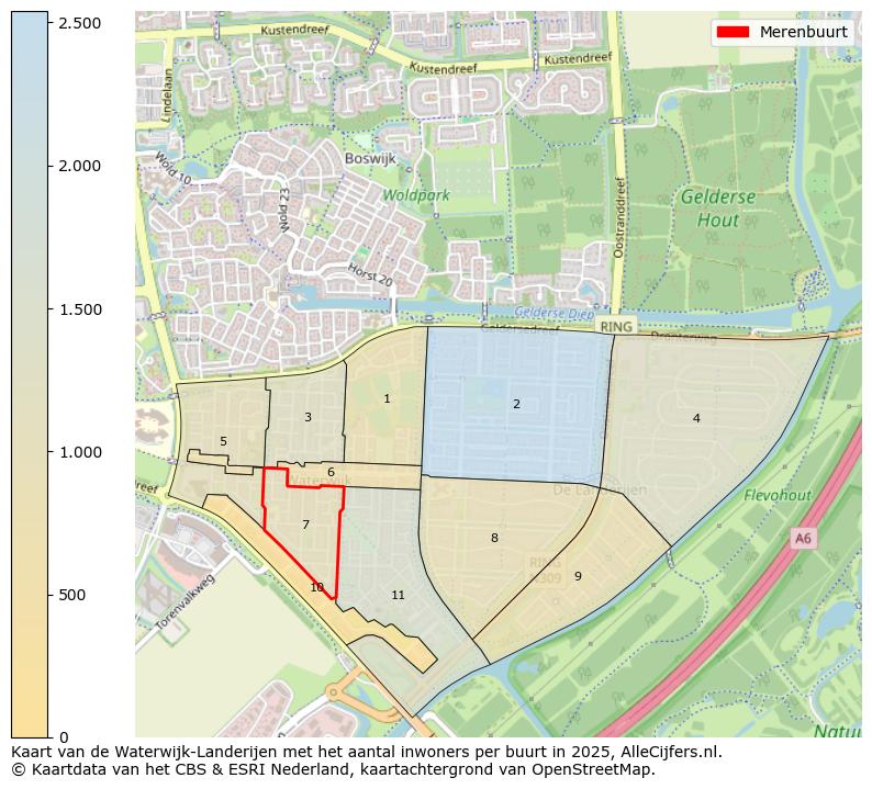 Afbeelding van de Merenbuurt op de kaart.