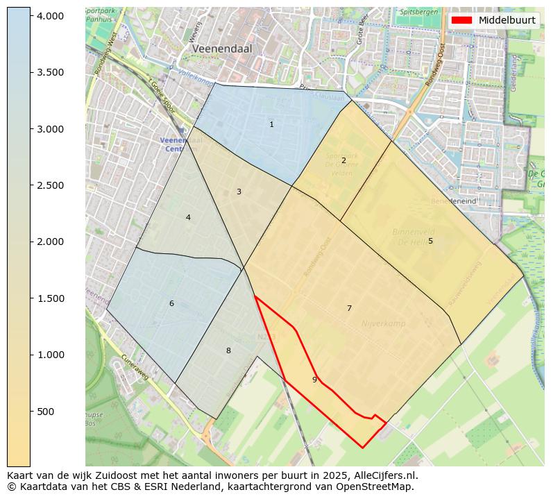 Afbeelding van de Middelbuurt op de kaart.