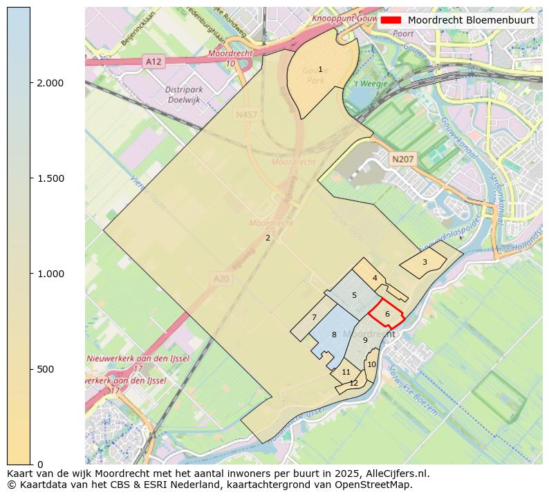 Afbeelding van de Moordrecht Bloemenbuurt op de kaart.