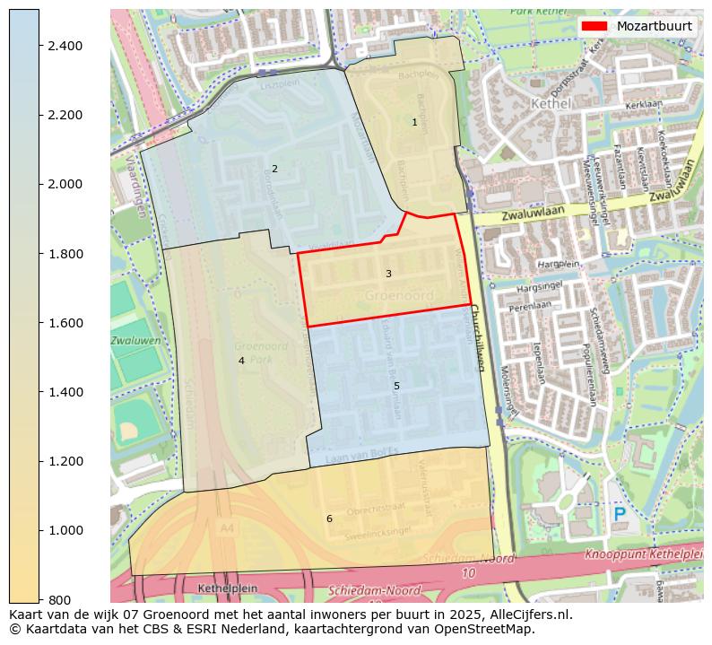 Afbeelding van de Mozartbuurt op de kaart.