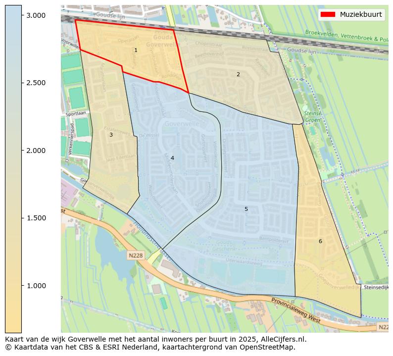 Afbeelding van de Muziekbuurt op de kaart.