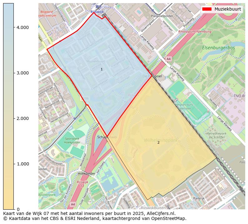 Afbeelding van de Muziekbuurt op de kaart.