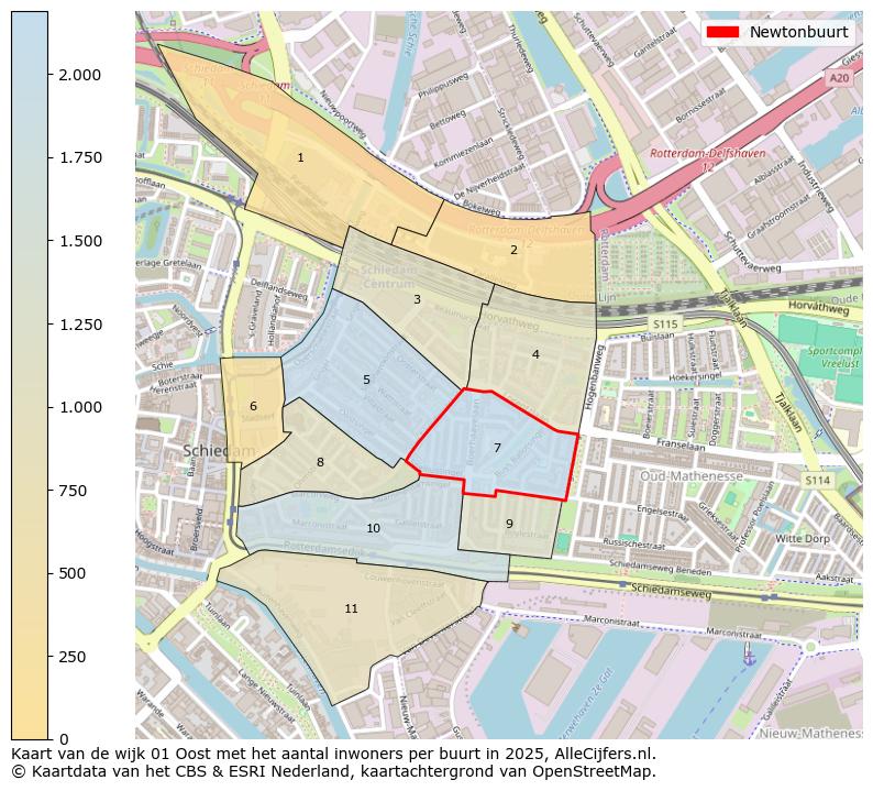 Afbeelding van de Newtonbuurt op de kaart.
