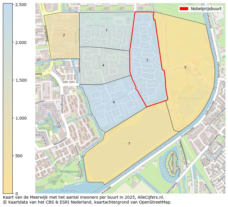 Afbeelding van de Nobelprijsbuurt op de kaart.