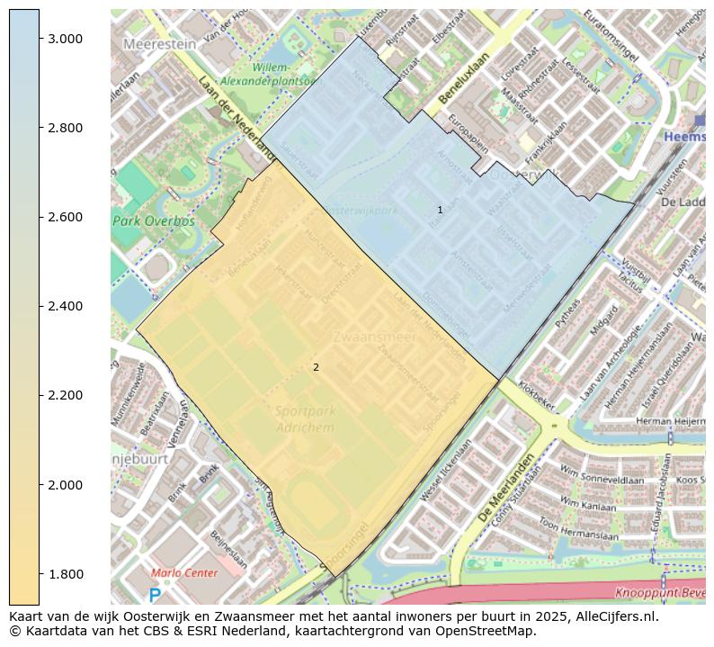 Afbeelding van de wijk Oosterwijk en Zwaansmeer op de kaart.