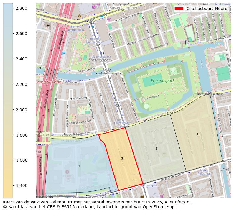 Afbeelding van de Orteliusbuurt-Noord op de kaart.