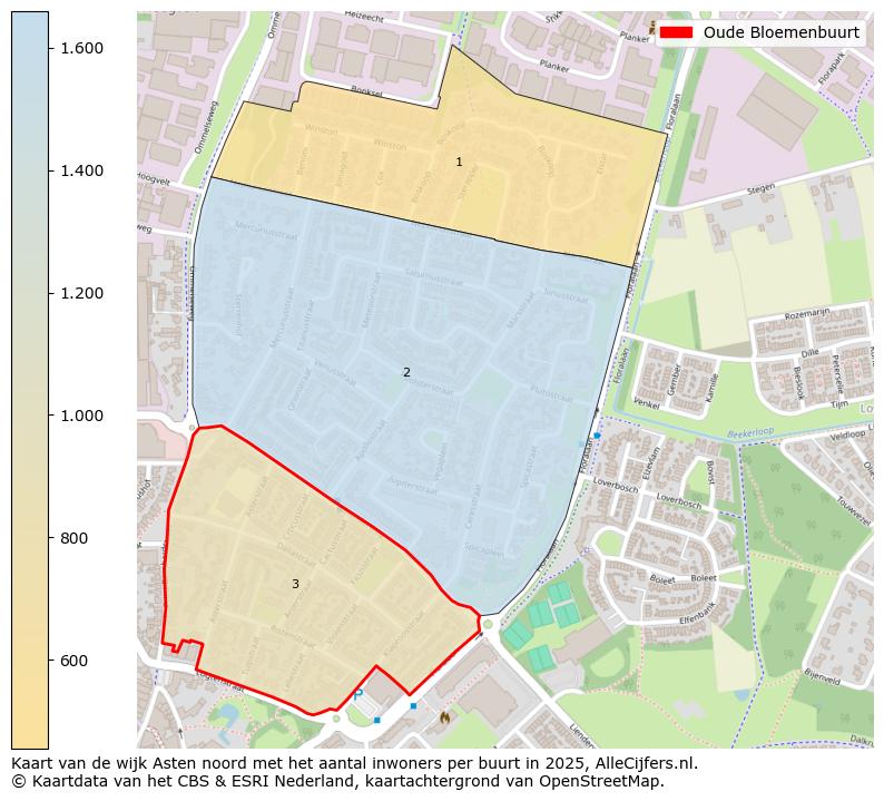 Afbeelding van de Oude Bloemenbuurt op de kaart.