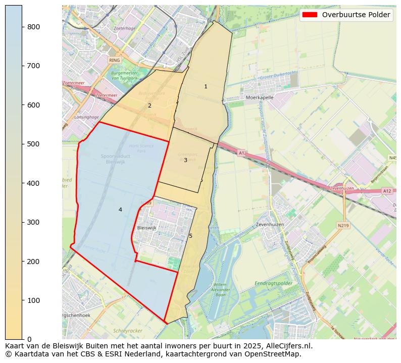 Afbeelding van de Overbuurtse Polder op de kaart.