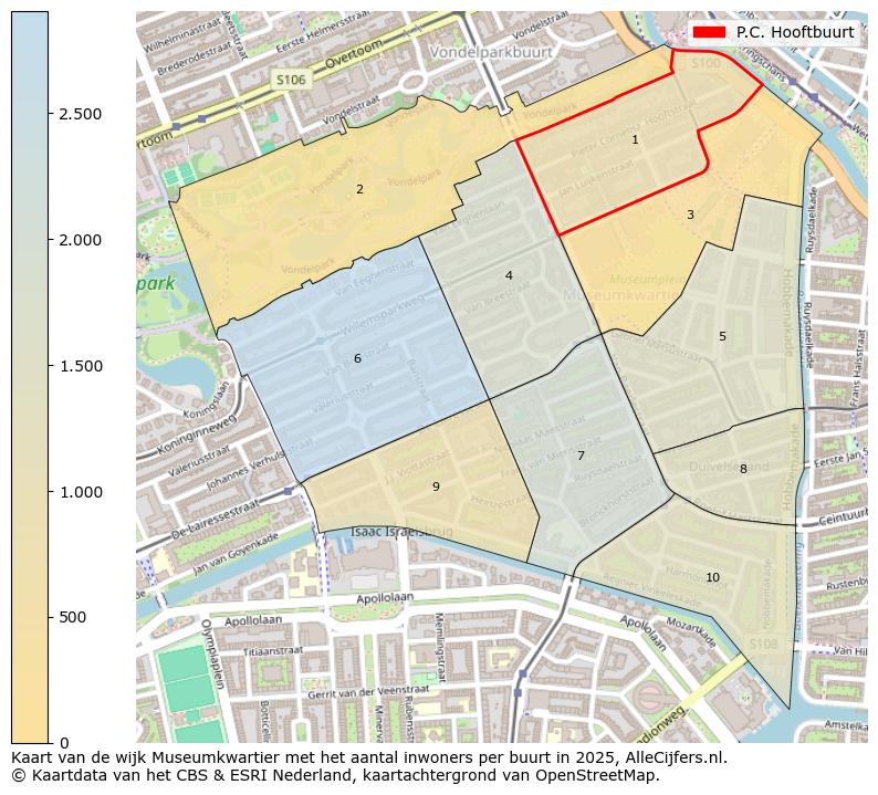 Afbeelding van de P.C. Hooftbuurt op de kaart.