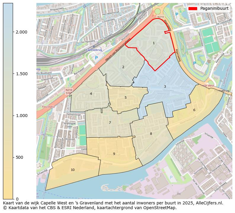 Afbeelding van de Paganinibuurt op de kaart.