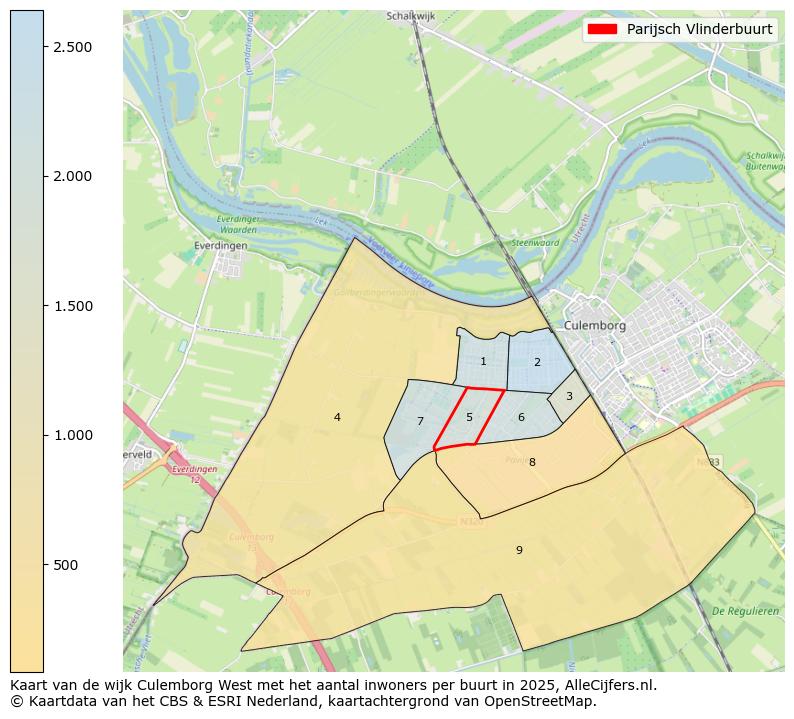 Afbeelding van de Parijsch Vlinderbuurt op de kaart.