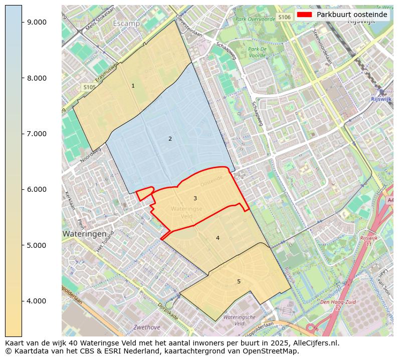 Afbeelding van de Parkbuurt oosteinde op de kaart.
