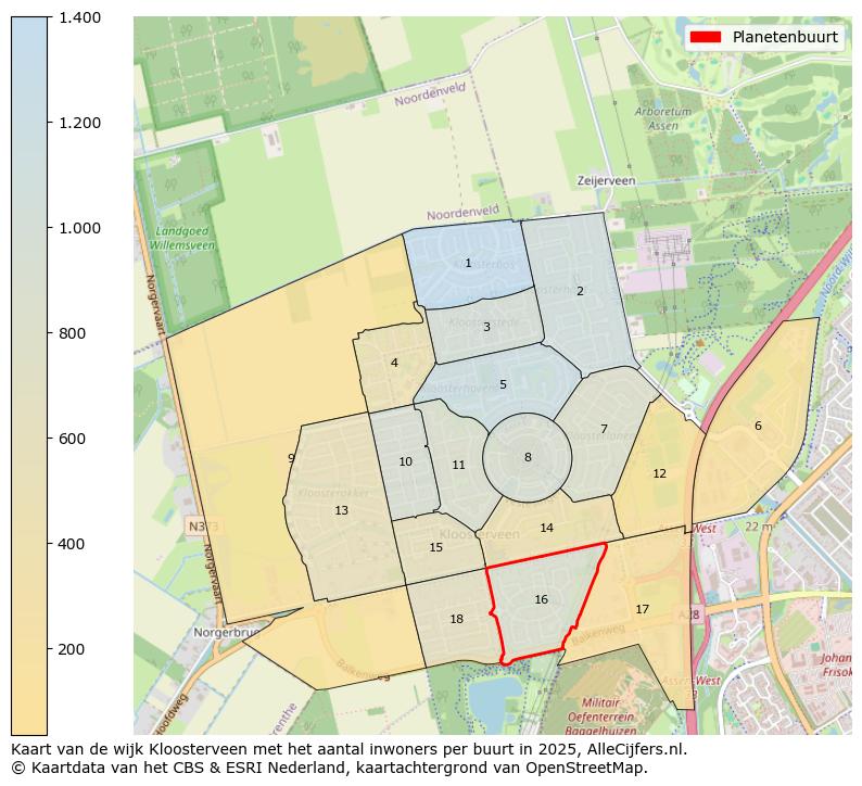 Afbeelding van de Planetenbuurt op de kaart.
