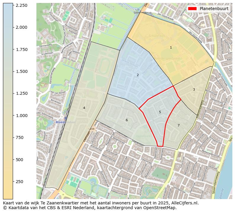 Afbeelding van de Planetenbuurt op de kaart.