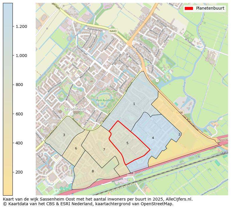 Afbeelding van de Planetenbuurt op de kaart.