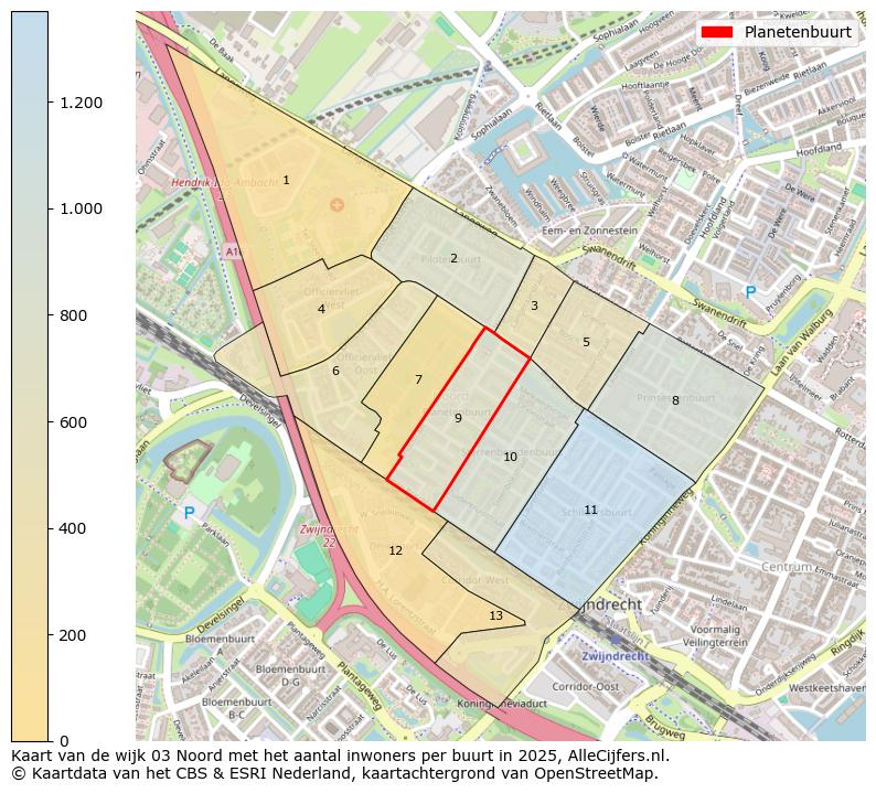 Afbeelding van de Planetenbuurt op de kaart.