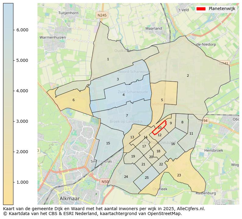Afbeelding van de Planetenwijk op de kaart.