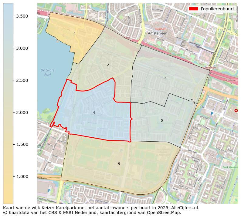 Afbeelding van de Populierenbuurt op de kaart.