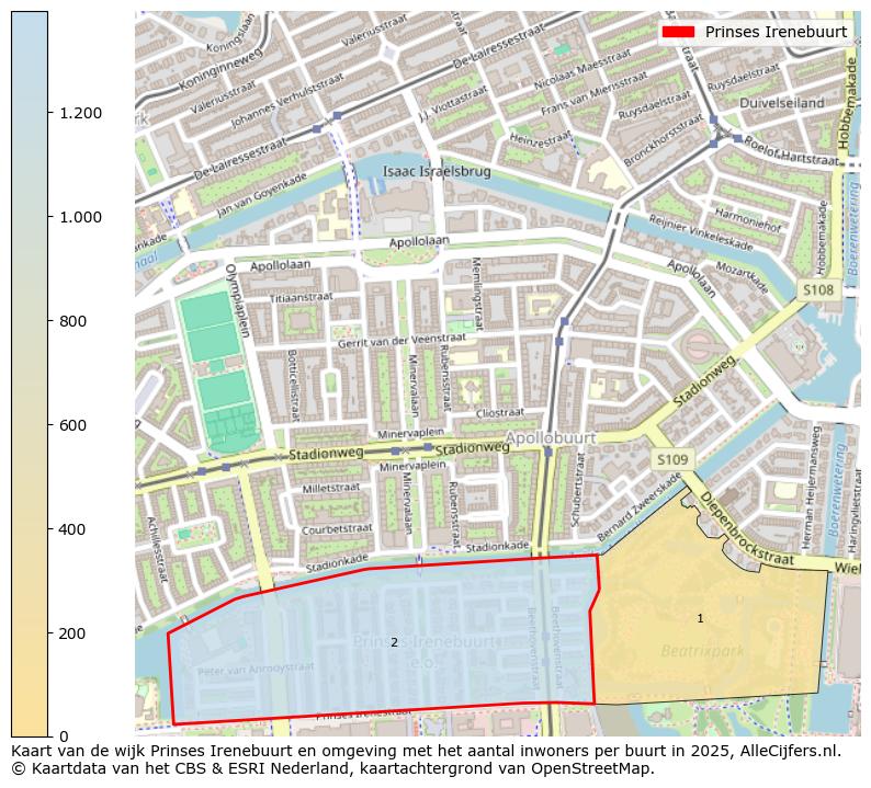 Afbeelding van de Prinses Irenebuurt op de kaart.