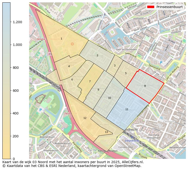 Afbeelding van de Prinsessenbuurt op de kaart.