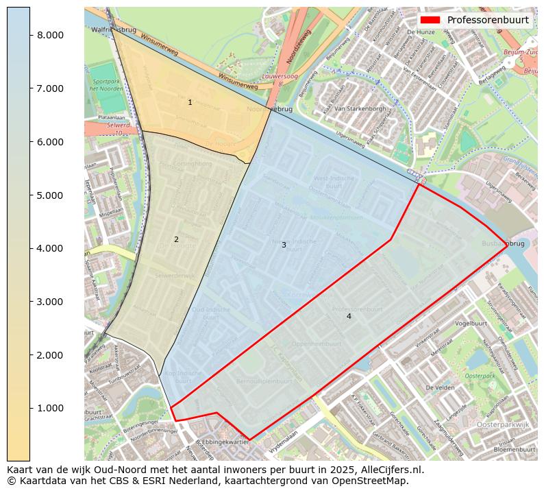 Afbeelding van de Professorenbuurt op de kaart.