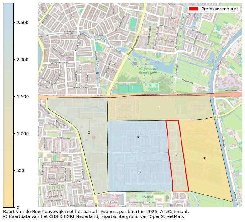 Afbeelding van de Professorenbuurt op de kaart.