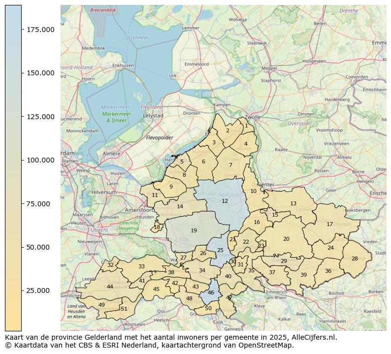 Afbeelding van de provincie Gelderland op de kaart.