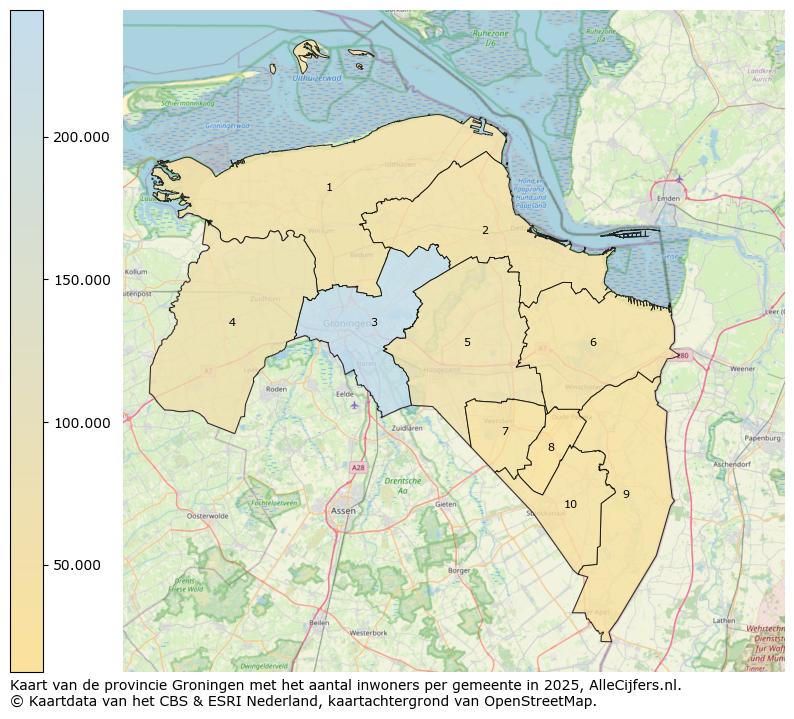 Afbeelding van de provincie Groningen op de kaart.