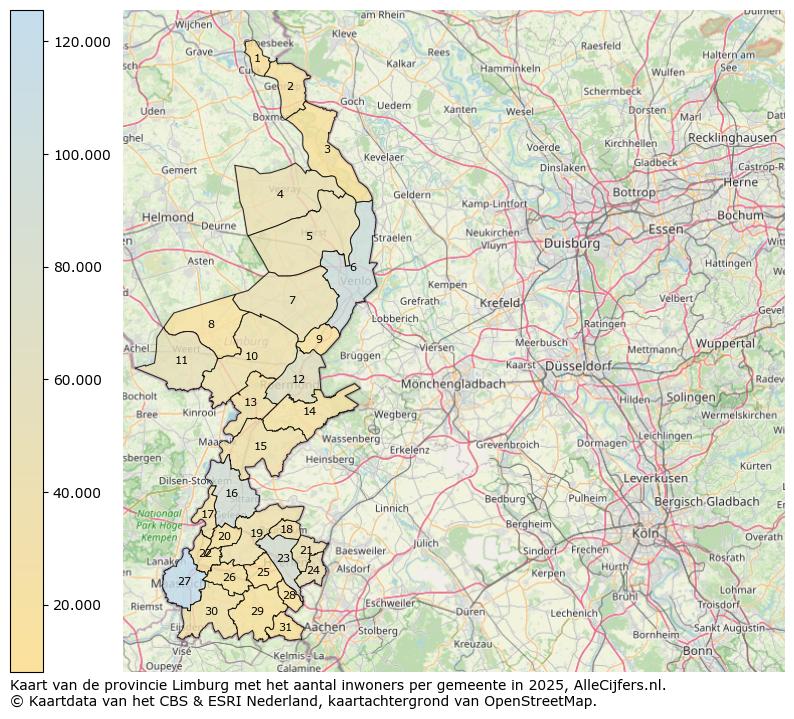 Afbeelding van de provincie Limburg op de kaart.