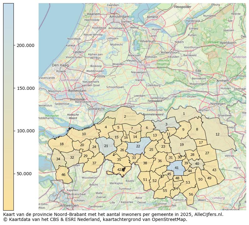 Afbeelding van de provincie Noord-Brabant op de kaart.
