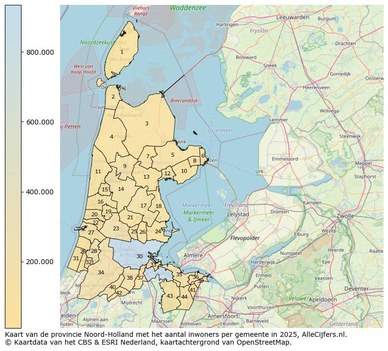 Afbeelding van de provincie Noord-Holland op de kaart.