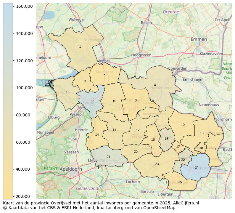 Afbeelding van de provincie Overijssel op de kaart.