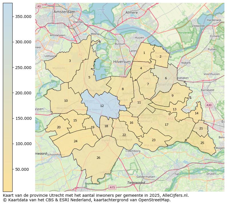 Afbeelding van de provincie Utrecht op de kaart.
