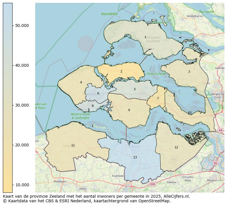 Afbeelding van de provincie Zeeland op de kaart.