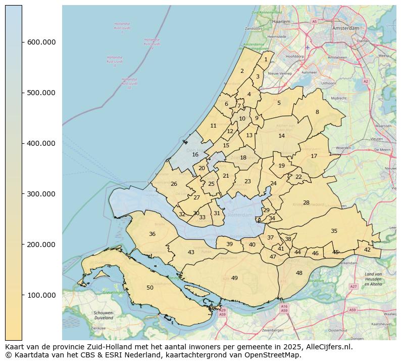 Afbeelding van de provincie Zuid-Holland op de kaart.