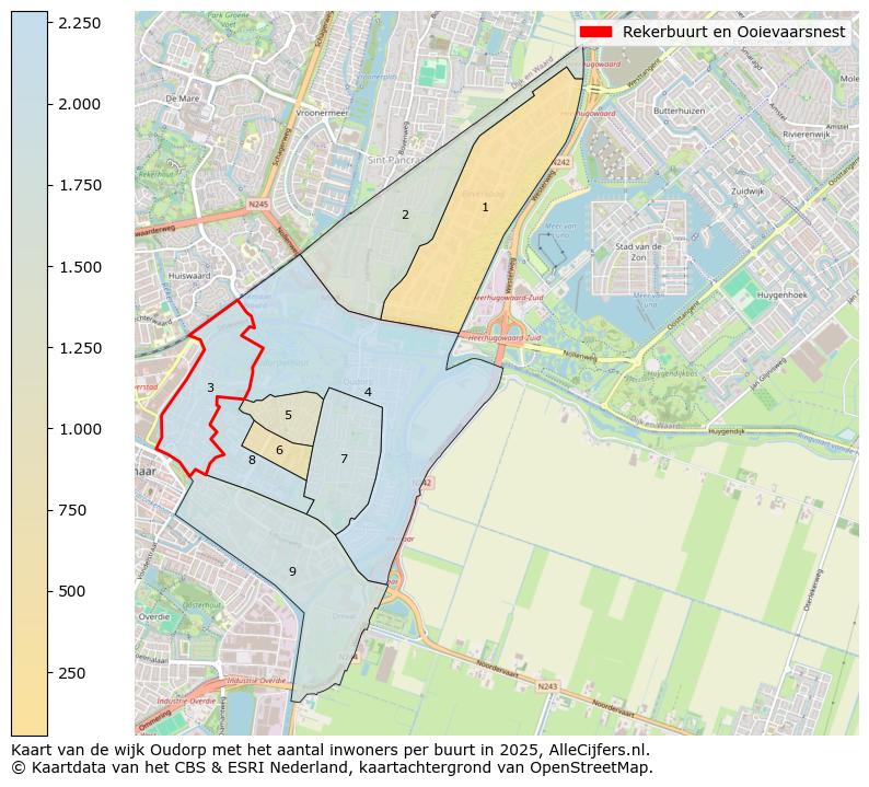 Afbeelding van de Rekerbuurt en Ooievaarsnest op de kaart.